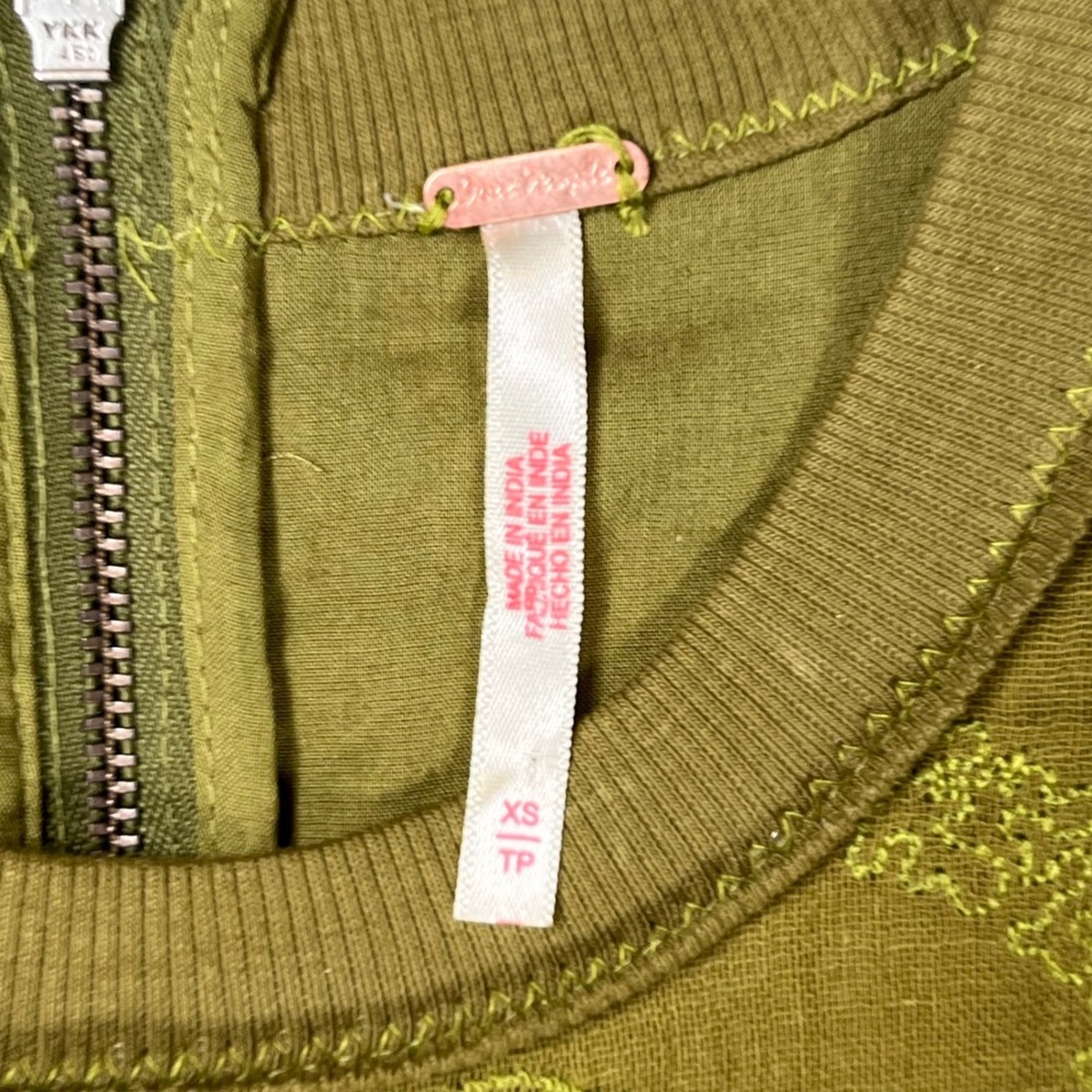 Free People Picking Petals Mini Dress Women XS Olive Green Floral Drop Waist - Picture 4 of 10